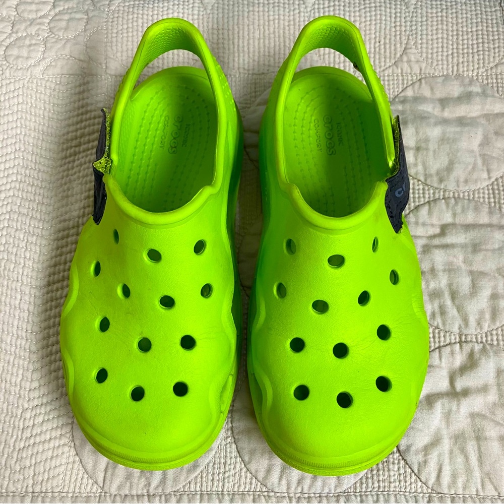 Lime Green Crocs Sz 13c Swiftwater water shoes, velcro, clean & great cond.